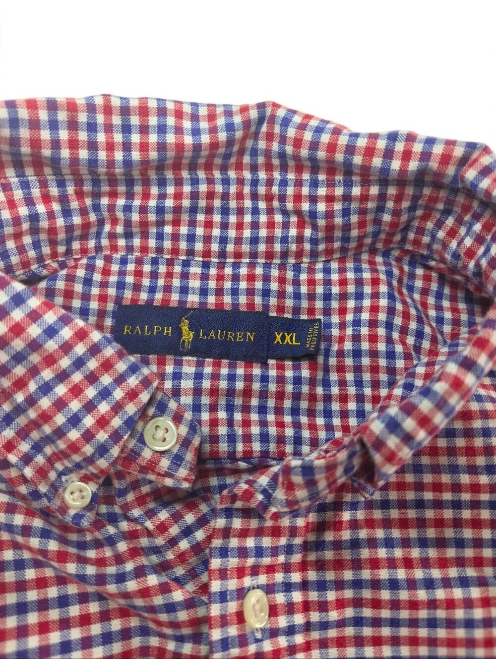 Ralph Lauren Shirt Mens XXL Red Blue White Gingham Check Pony 100% Cotton - Picture 3 of 7